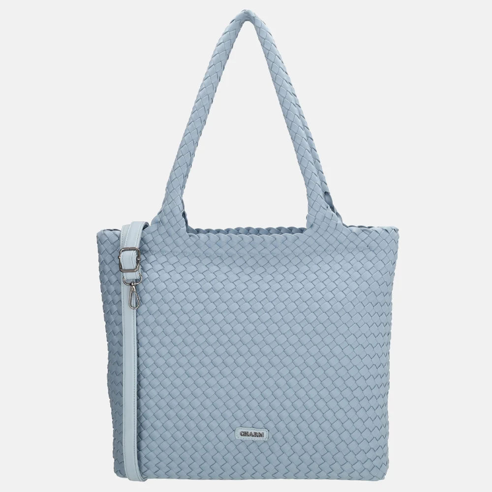 Charm London Madera shopper gevlochten neopreen lichtblauw