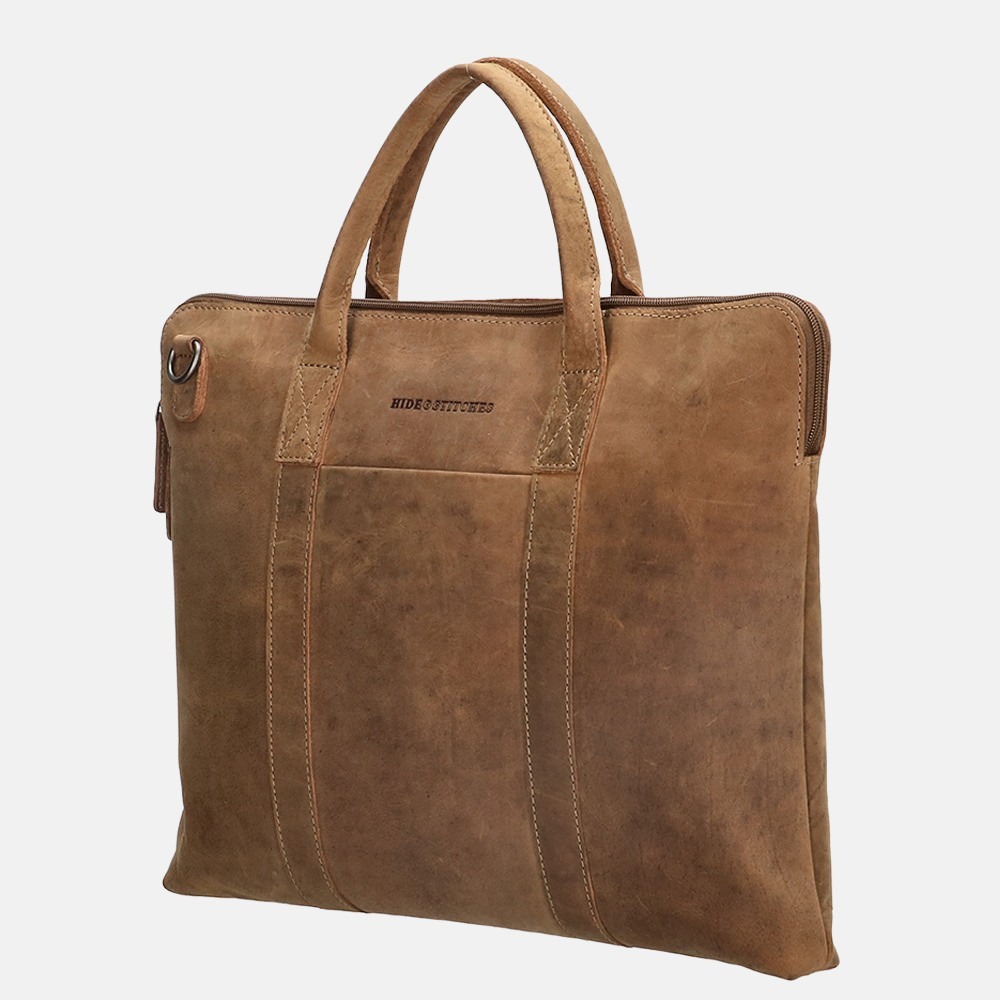 Hide & Stitches Idaho laptoptas 15.6 inch brown bij Duifhuizen