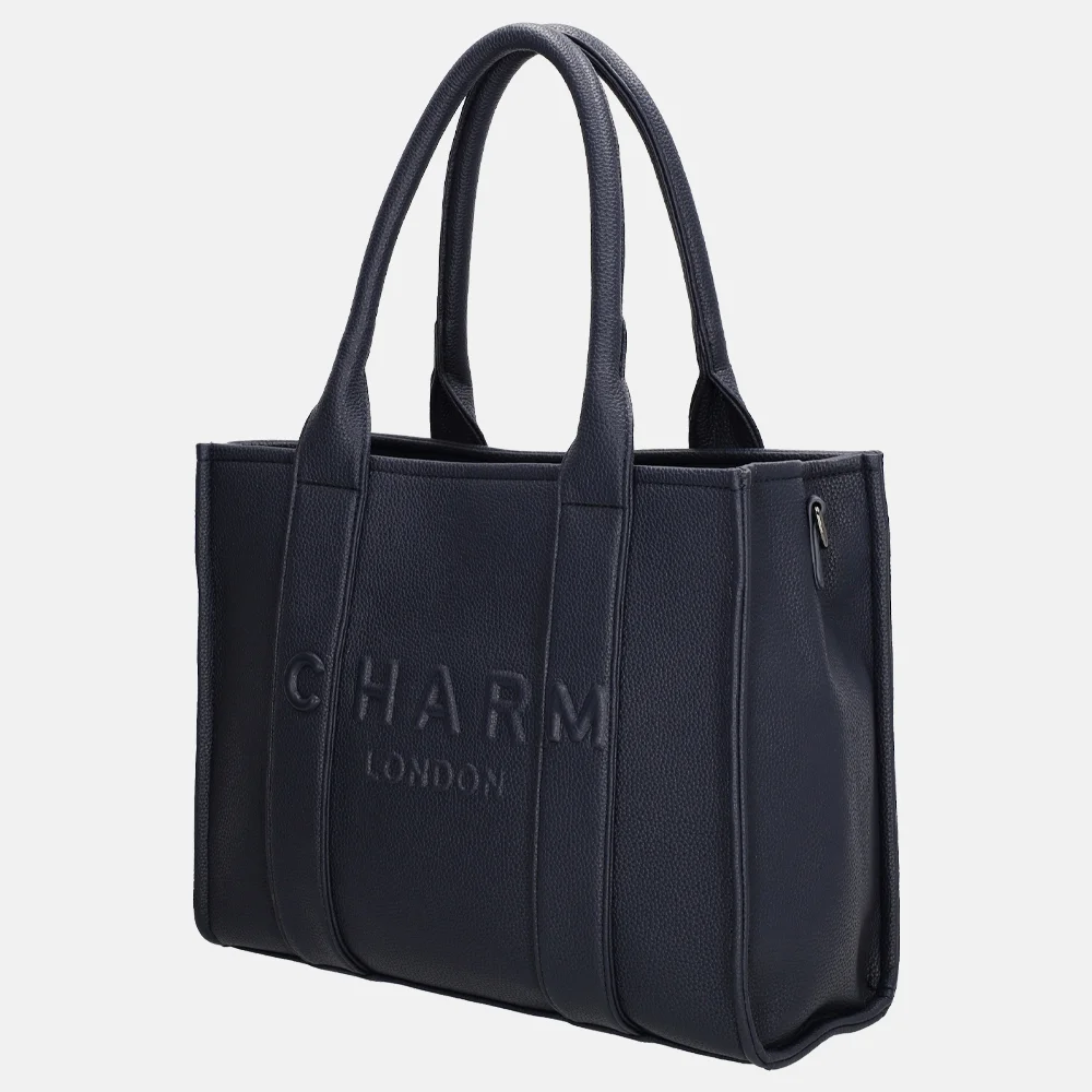 Charm London Debossed shopper M blauw bij Duifhuizen