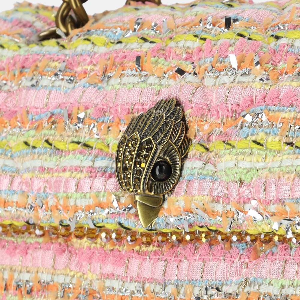 Kurt Geiger Kensington schoudertas tweed M pink comb bij Duifhuizen