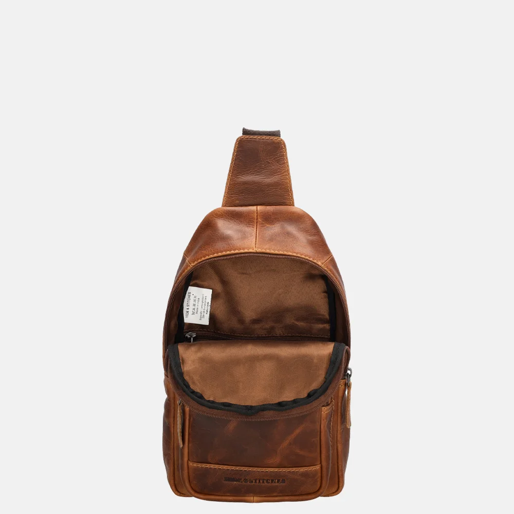 Hide & Stitches slingback crossbody tas cognac bij Duifhuizen