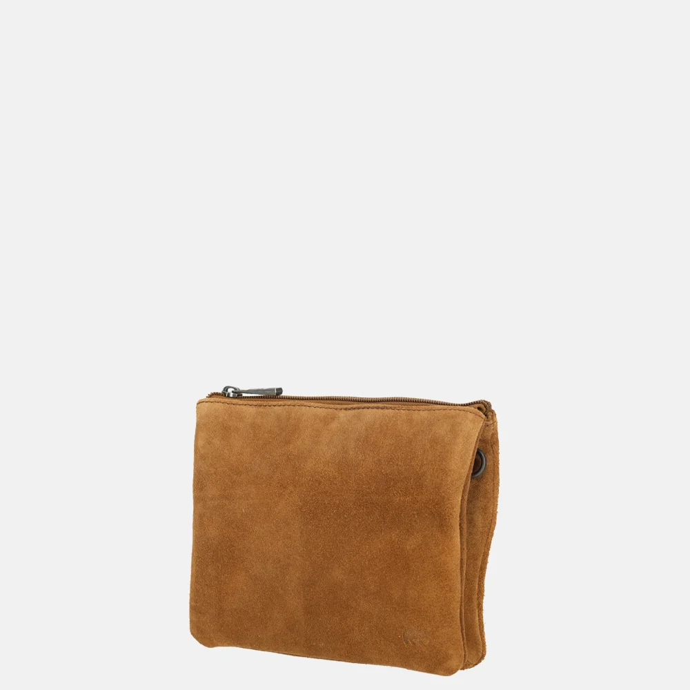 Bear Design crossbody tas rits dubbelvak suede cognac bij Duifhuizen