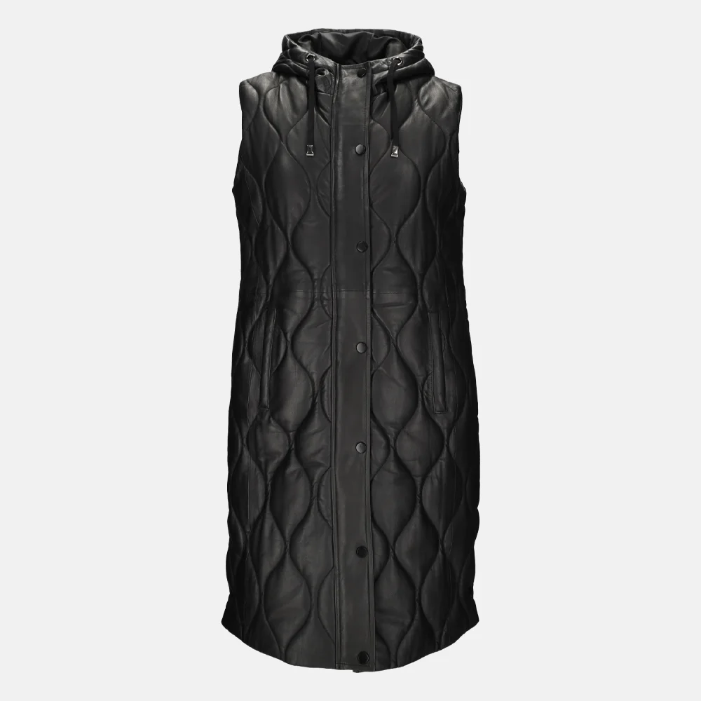 Dekkers Ledermode Julia bodywarmer lang zwart bij Duifhuizen