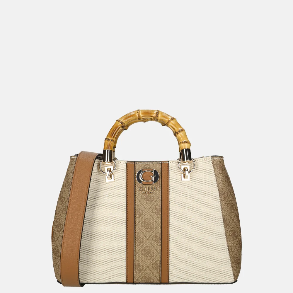 Guess Kerima Bamboo girlfriend satchel handtas natural/latte logo bij Duifhuizen