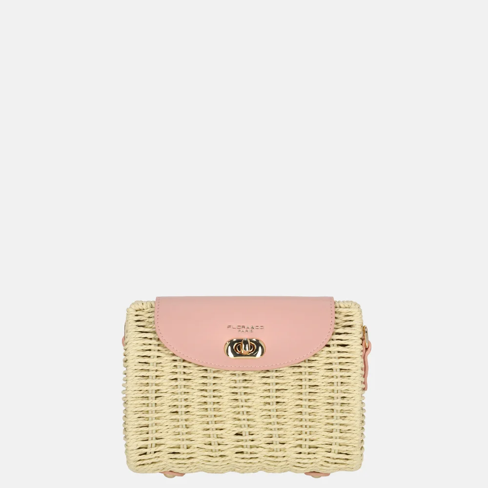 Flora & Co schoudertas riet rose bij Duifhuizen