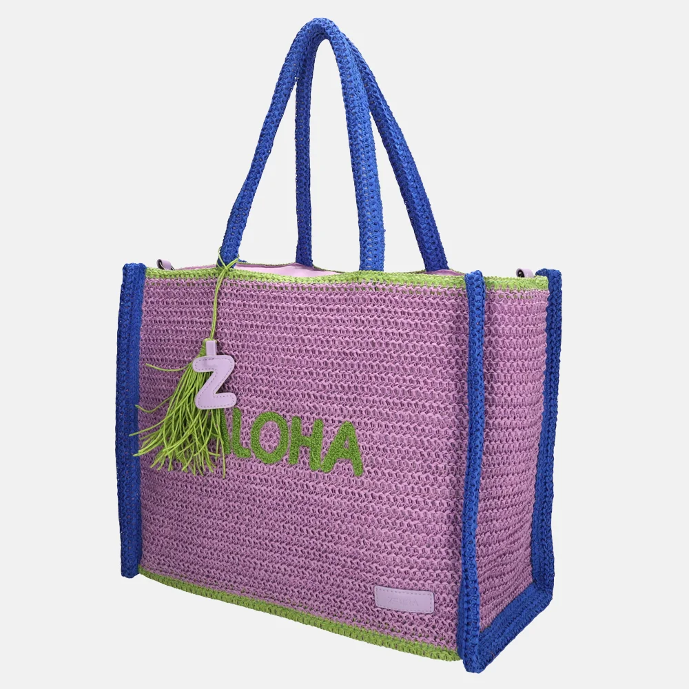 Zebra Trends Moana strandtas riet colorblock lilac bij Duifhuizen