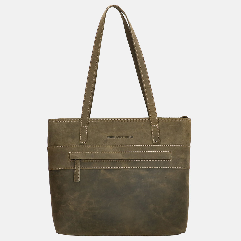 Hide & Stitches Idaho shopper olive green bij Duifhuizen