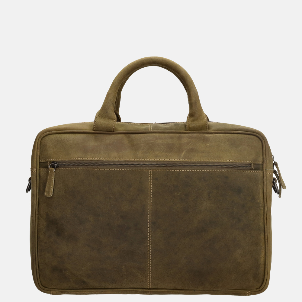 Hide & Stitches laptoptas 15.6 inch olive green bij Duifhuizen