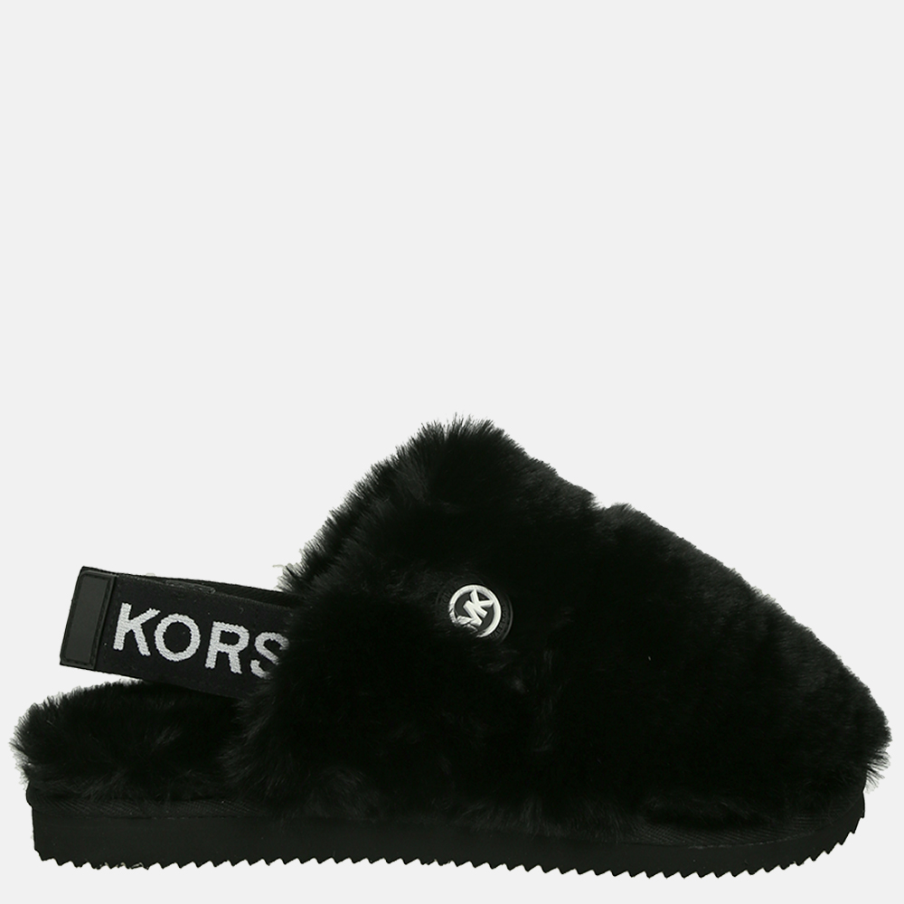 Michael Kors Elsie faux fur pantoffels black | Duifhuizen