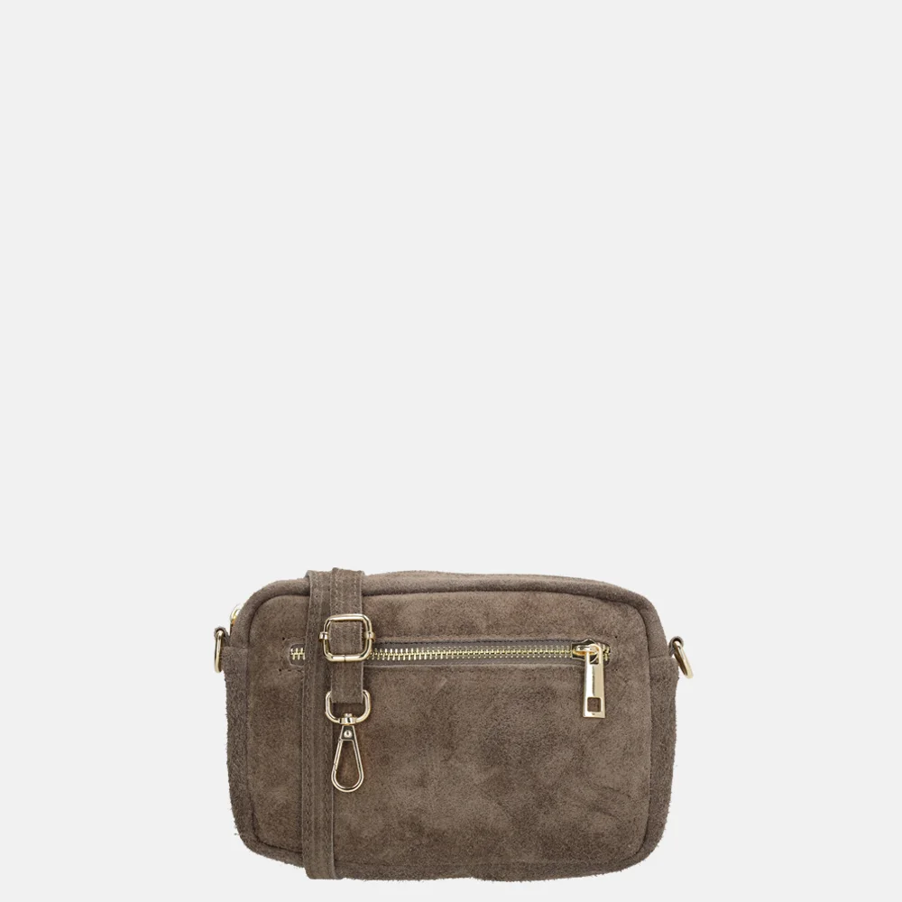 Charm London Elise crossbody tas suede taupe bij Duifhuizen