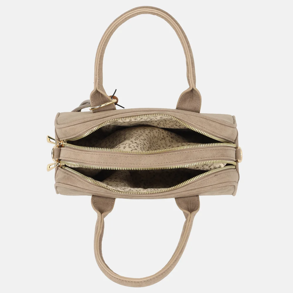 Flora & Co handtas bowling suedine taupe bij Duifhuizen