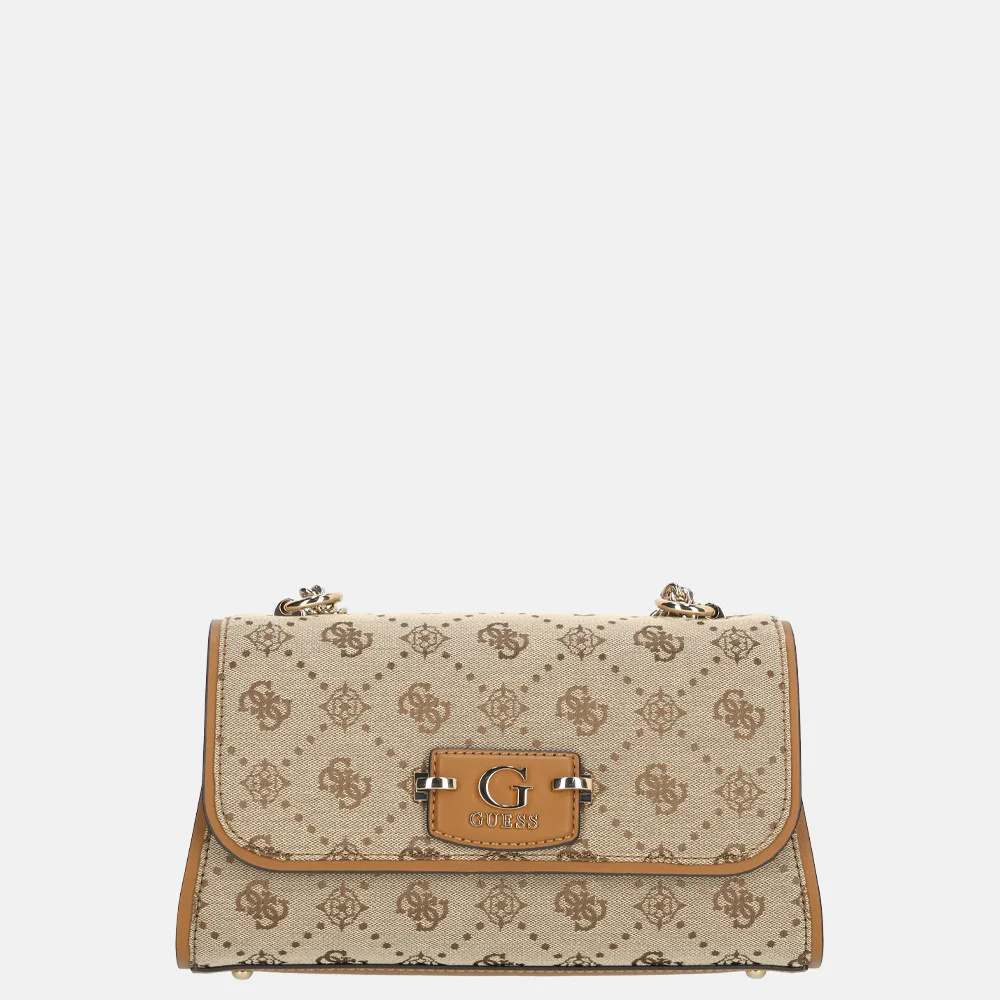 Guess Neda flapbag crossbody tas latte logo bij Duifhuizen