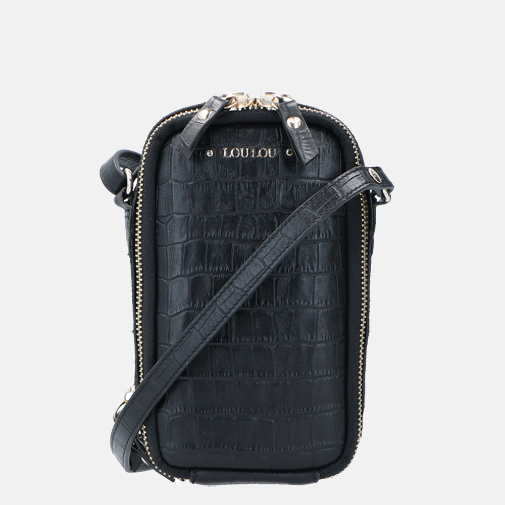 LouLou Essentiels Classy Croco telefoontas black bij Duifhuizen