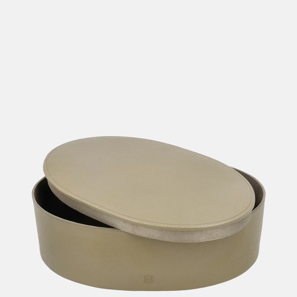 Chamada leren opbergbox ovaal effen L taupe