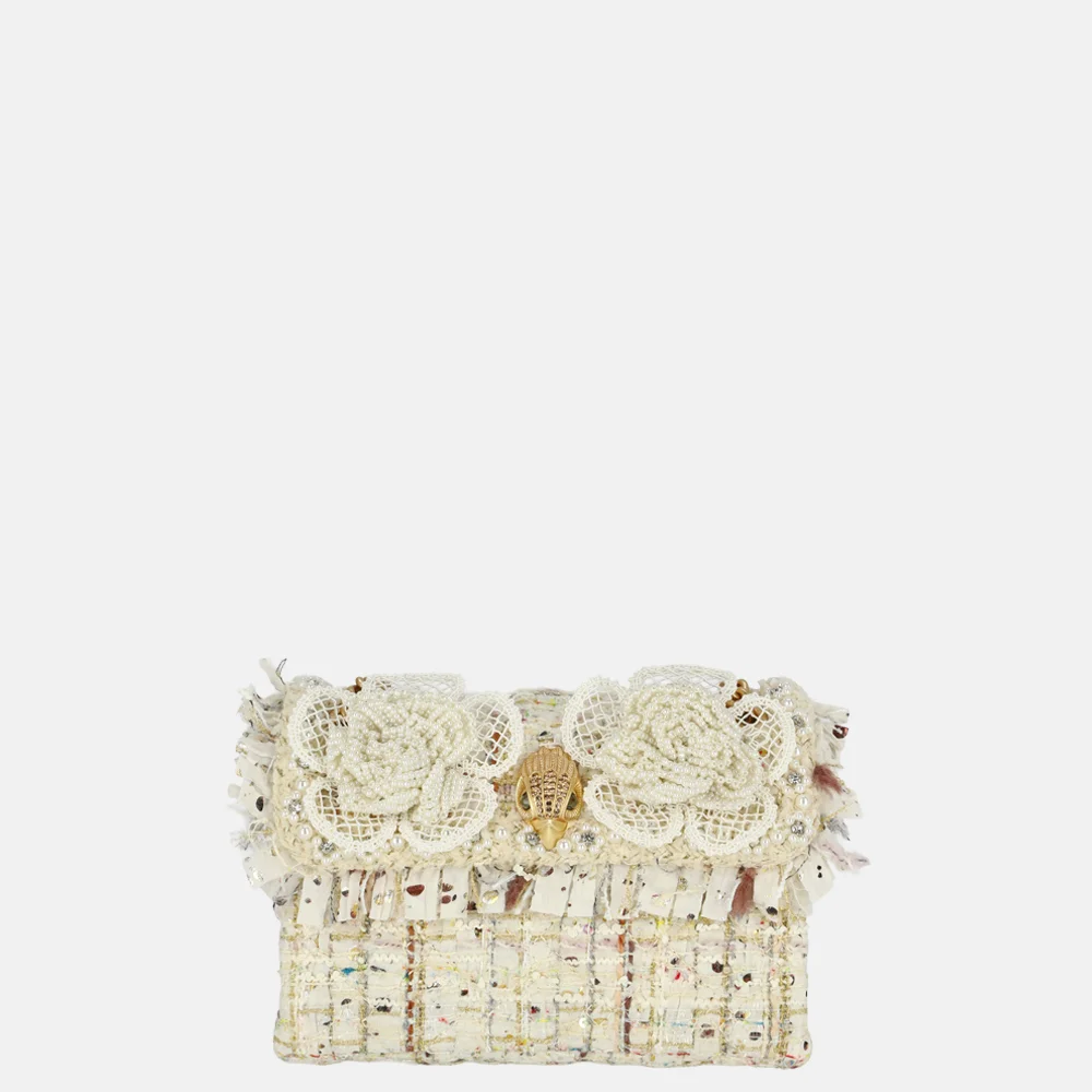 Kurt Geiger tweed mini Kensington schoudertas flower bone bij Duifhuizen