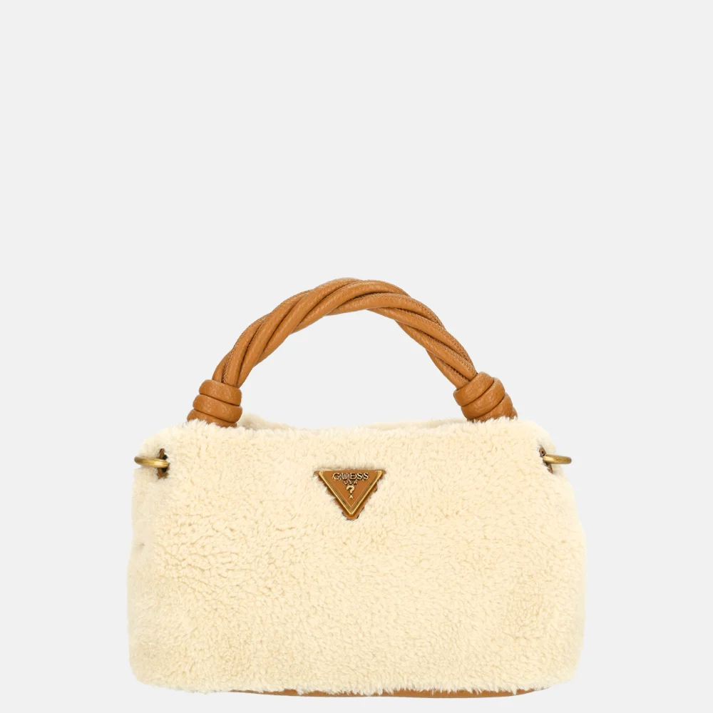 Guess Shaida top handle crossbody tas natural/cognac bij Duifhuizen