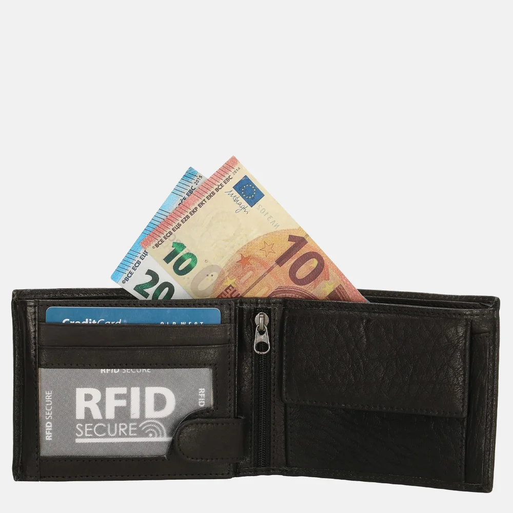 Hide & Stitches San Antonio billfold zwart bij Duifhuizen