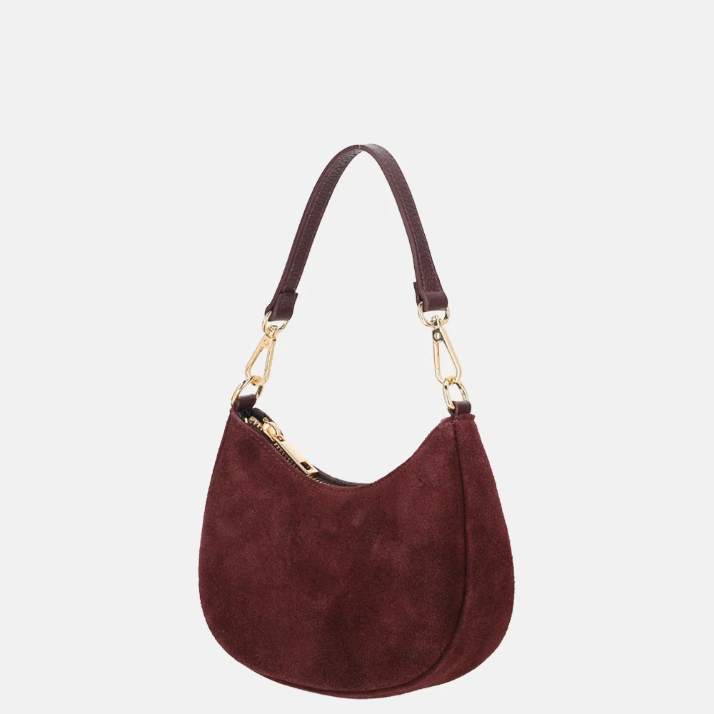 Charm London Mini schoudertas suede bordeaux bij Duifhuizen