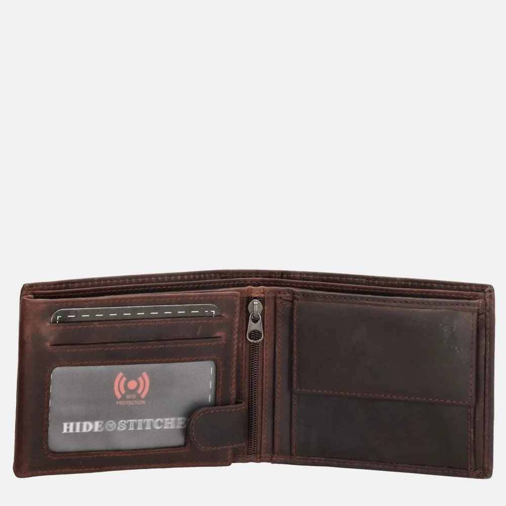 Hide & Stitches Idaho billfold donkerbruin bij Duifhuizen