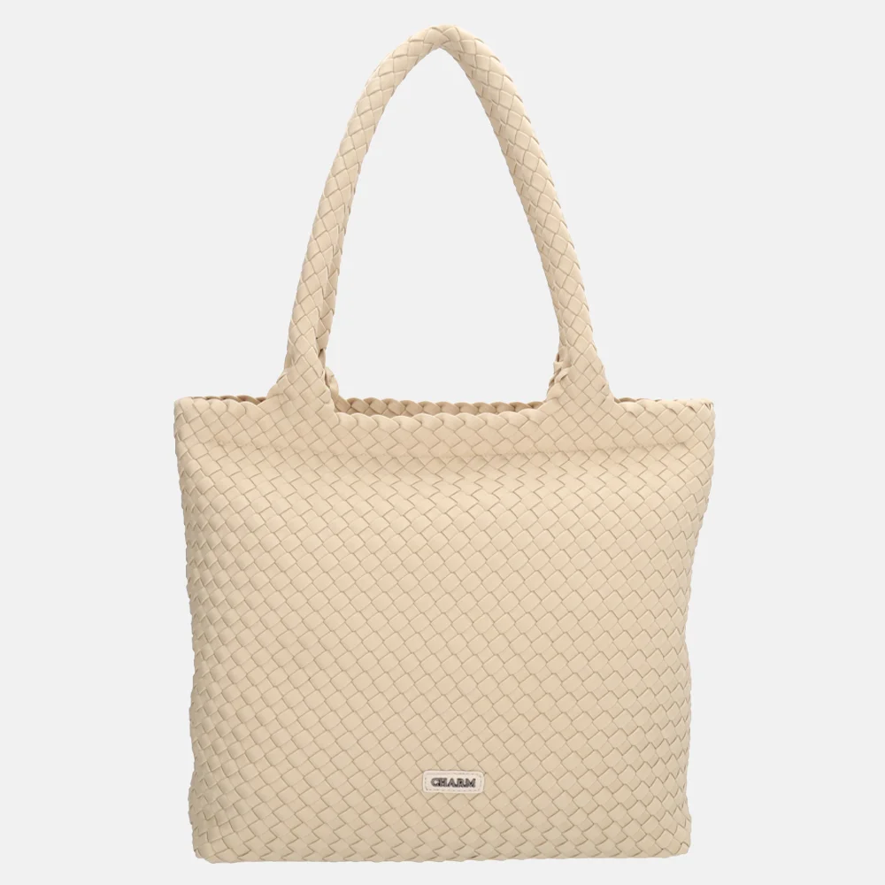 Charm London Madera shopper gevlochten neopreen creme bij Duifhuizen