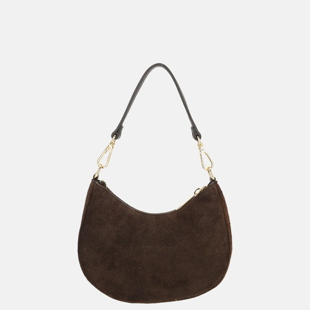 Charm London Mini schoudertas suede donkerbruin bij Duifhuizen