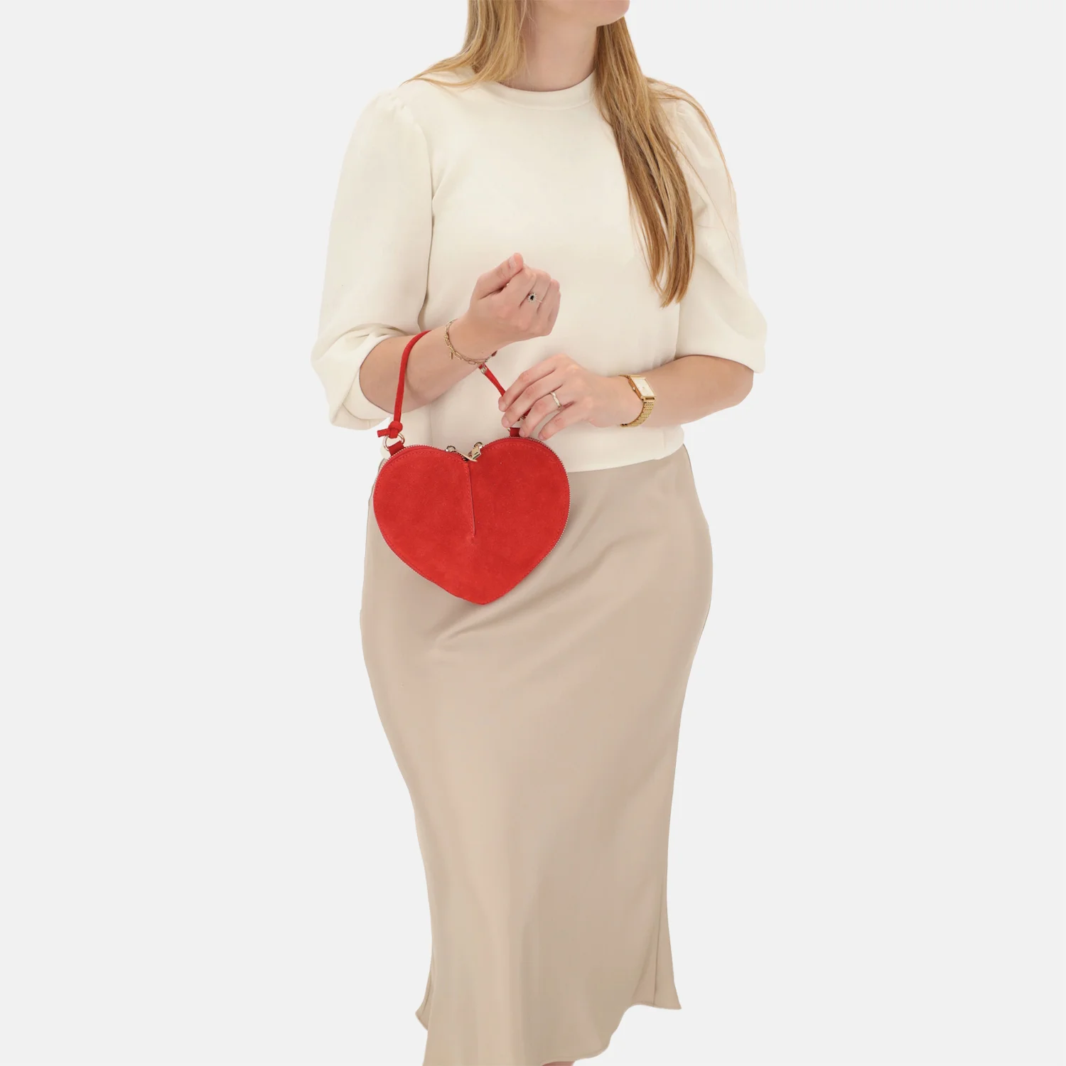 Charm London clutch suede rood bij Duifhuizen