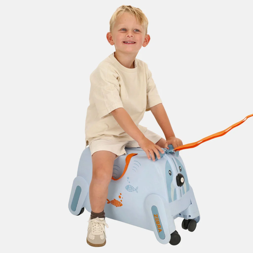 Zebra Trends rol handbagage zitkoffer lichtblauw bij Duifhuizen