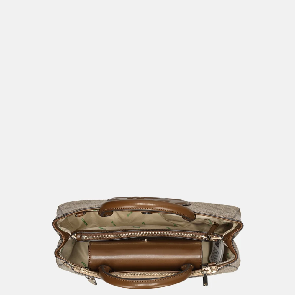 Guess Eco Mietta SML society satchel handtas latte logo/brown bij Duifhuizen