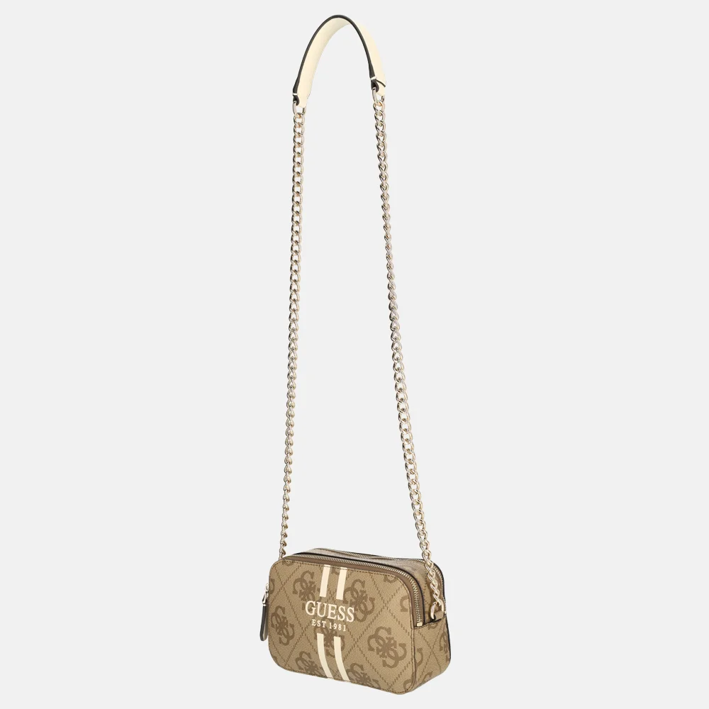 Guess Noelle II crossbody camera bag handtas latte logo bij Duifhuizen