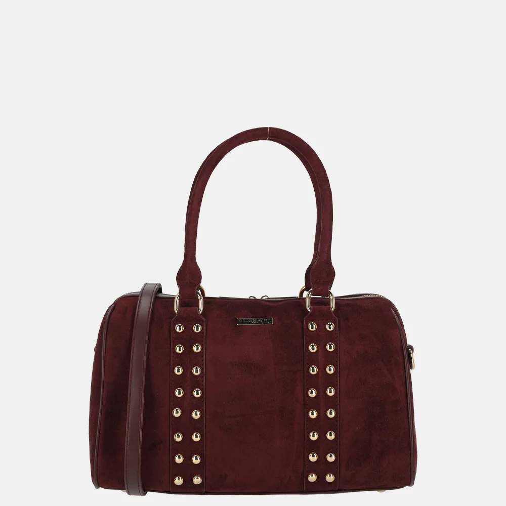 Flora & Co bowling suedine handtas studs bordeaux bij Duifhuizen