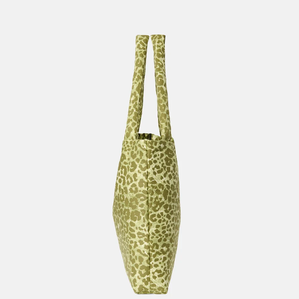 Studio Noos Cotton twill mom bag shopper green leopard bij Duifhuizen