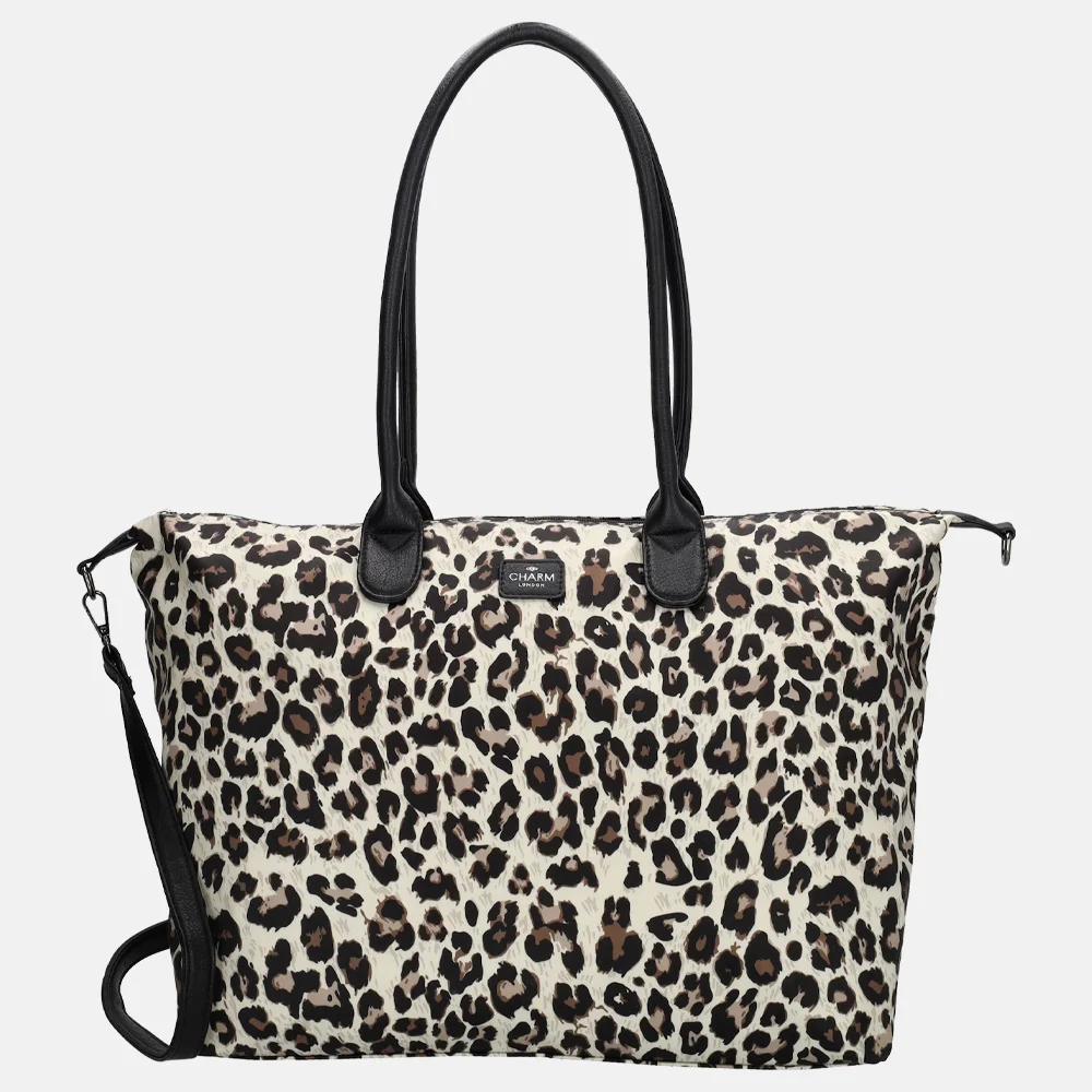 Charm London Buckingham shopper met 15.6 inch laptopvak L luipaard