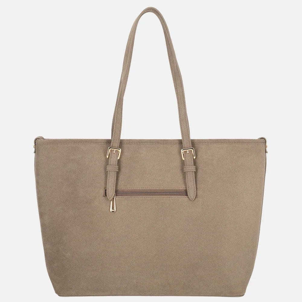 Flora & Co suedine shopper L taupe bij Duifhuizen