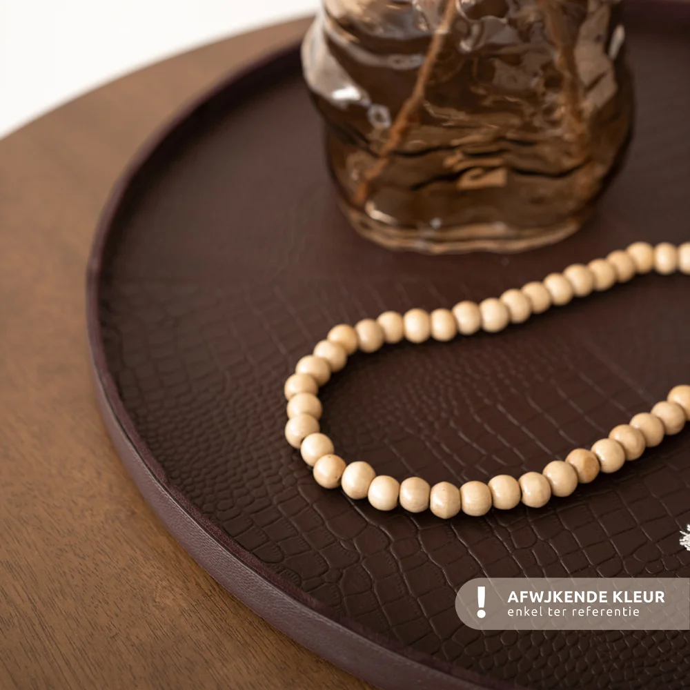 Chamada leren dienblad rond croco XL taupe bij Duifhuizen