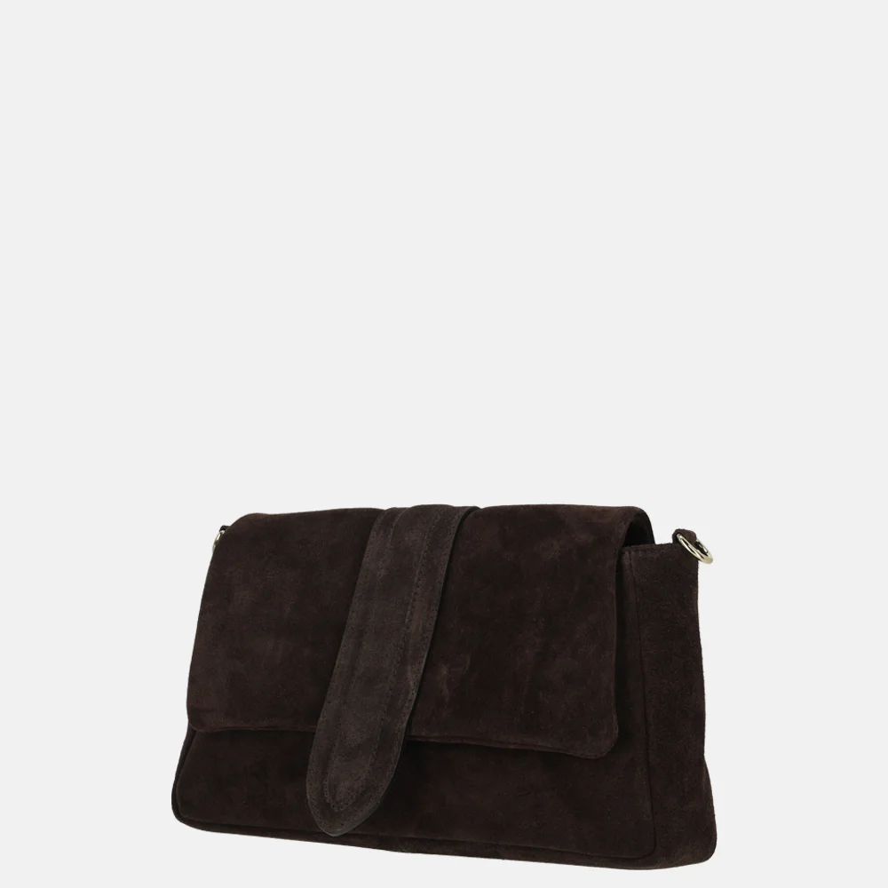 Charm London overslag schoudertas suede donkerbruin bij Duifhuizen