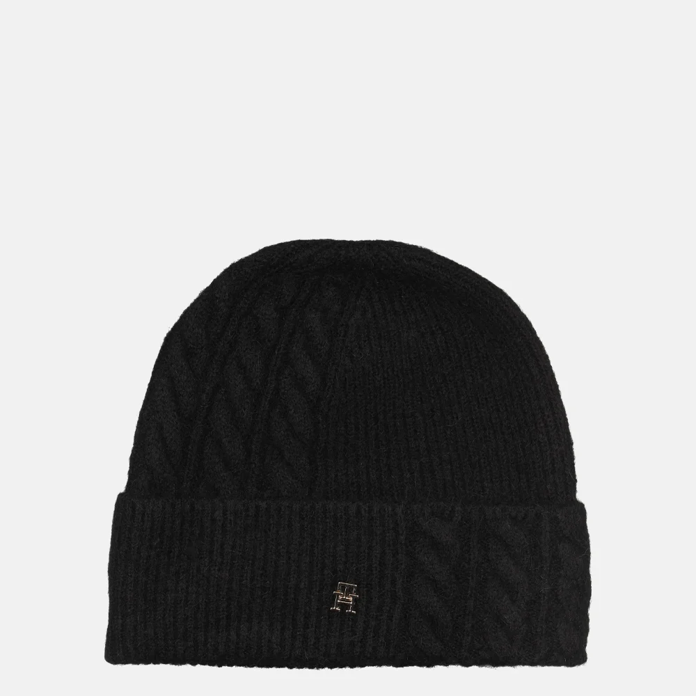 Tommy Hilfiger Elevated Chic Fluffy beanie muts black
