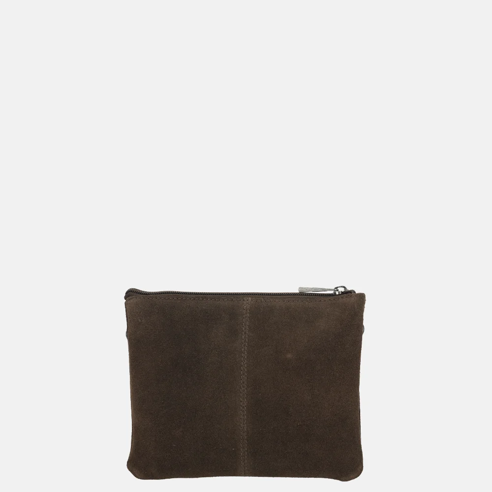 Bear Design crossbody tas rits dubbelvak suede donkerbruin bij Duifhuizen