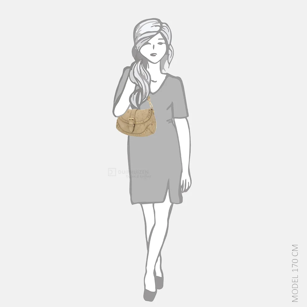 Flora & Co schoudertas overslag suedine studs taupe bij Duifhuizen