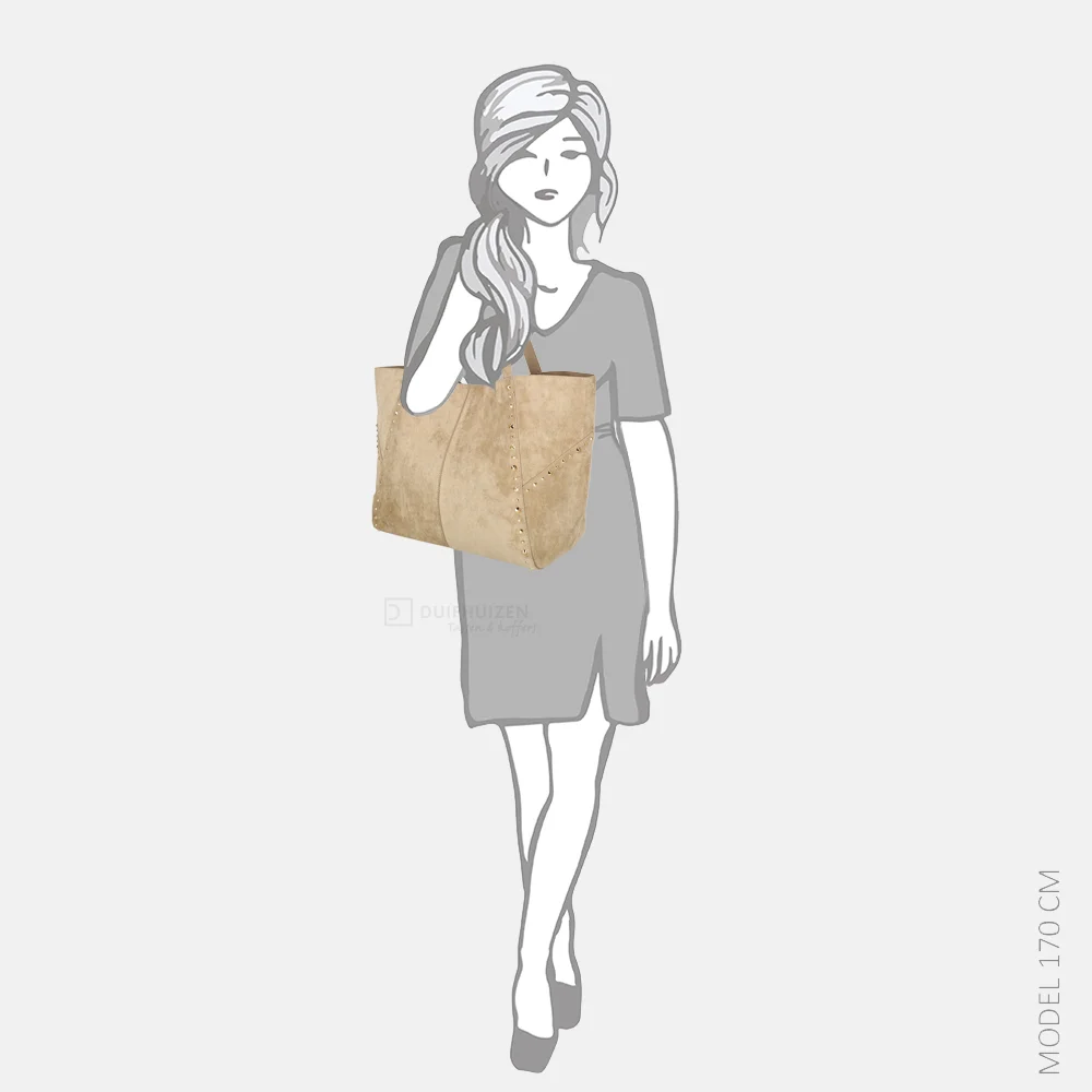 Firenze shopper suedine studs L taupe bij Duifhuizen