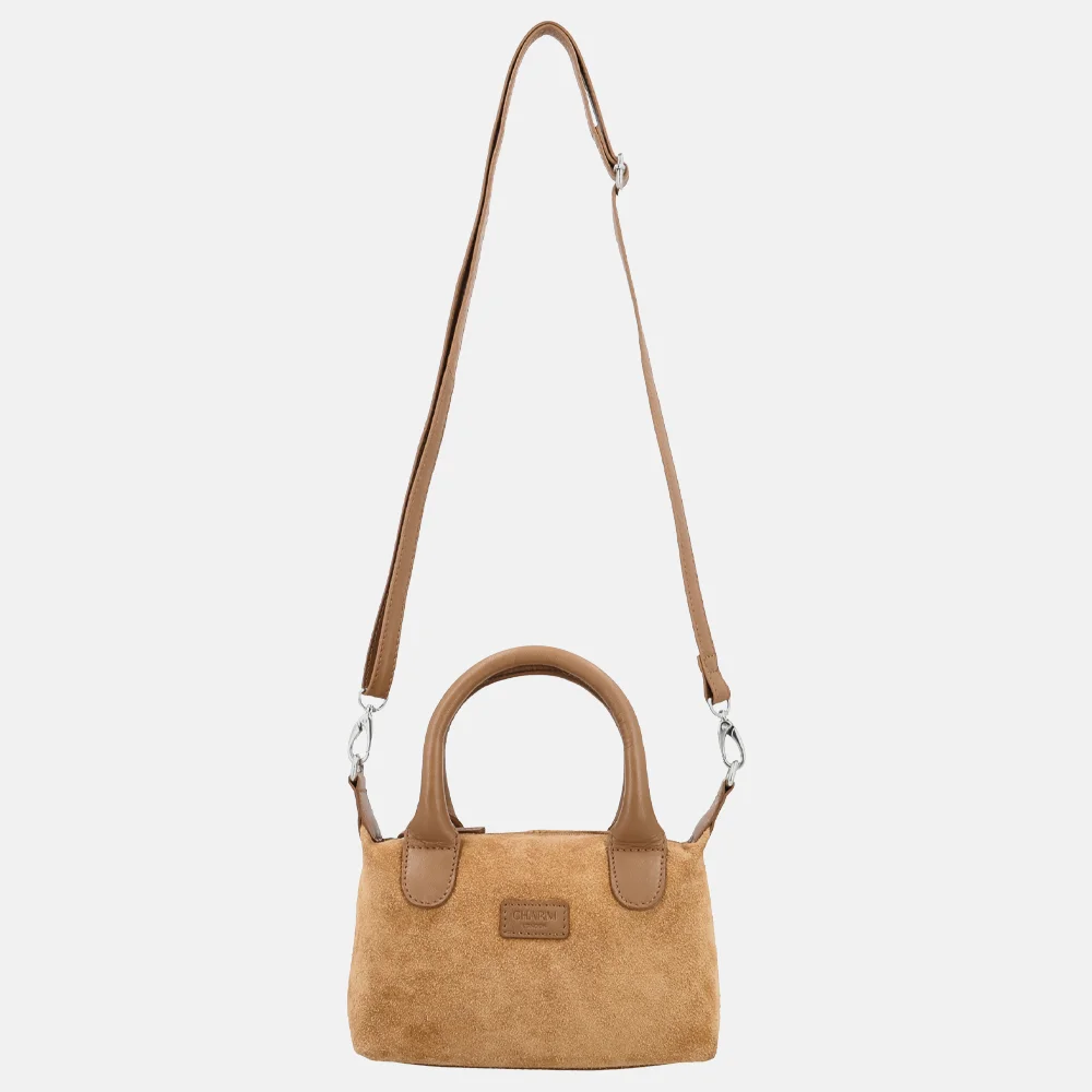 Charm London Buckingham crossbody tas XS suede camel bij Duifhuizen