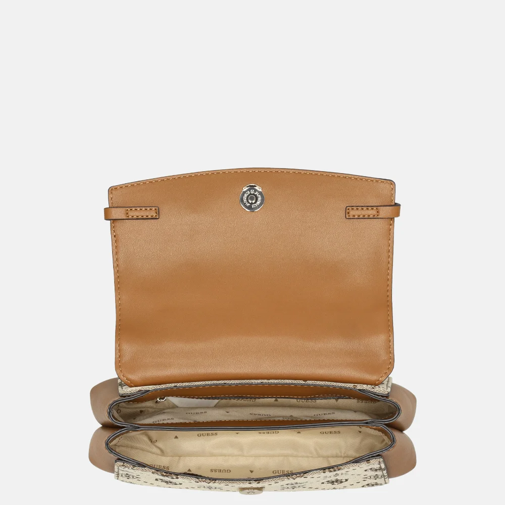 Guess Melinda top handle flap handtas latte logo bij Duifhuizen