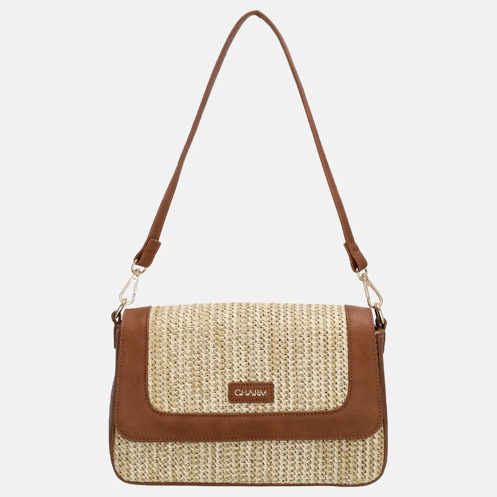 Charm London Hillingdon crossbody tas beige/cognac bij Duifhuizen