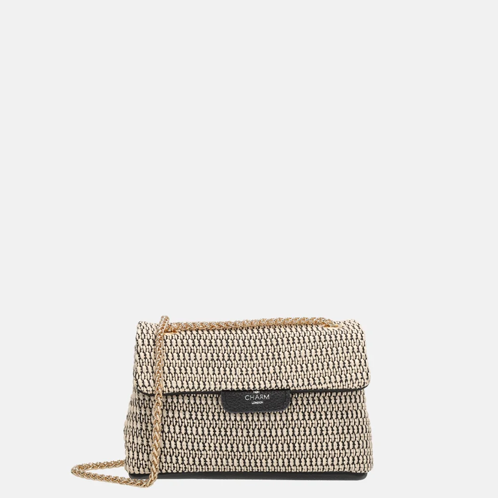 Charm London Raffia schoudertas zwart beige bij Duifhuizen