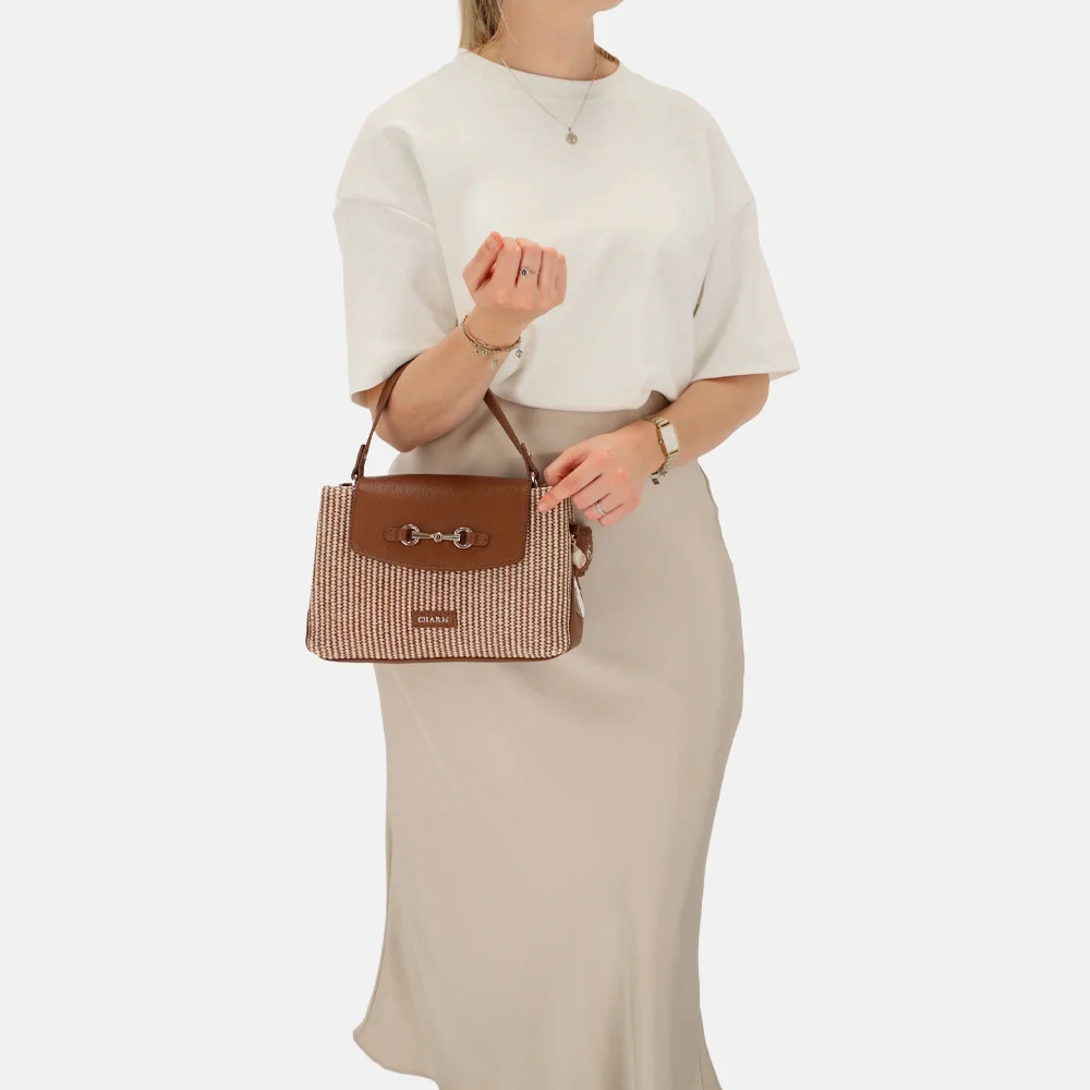 Charm London Santorini handtas 2vaks overslag bruin bij Duifhuizen