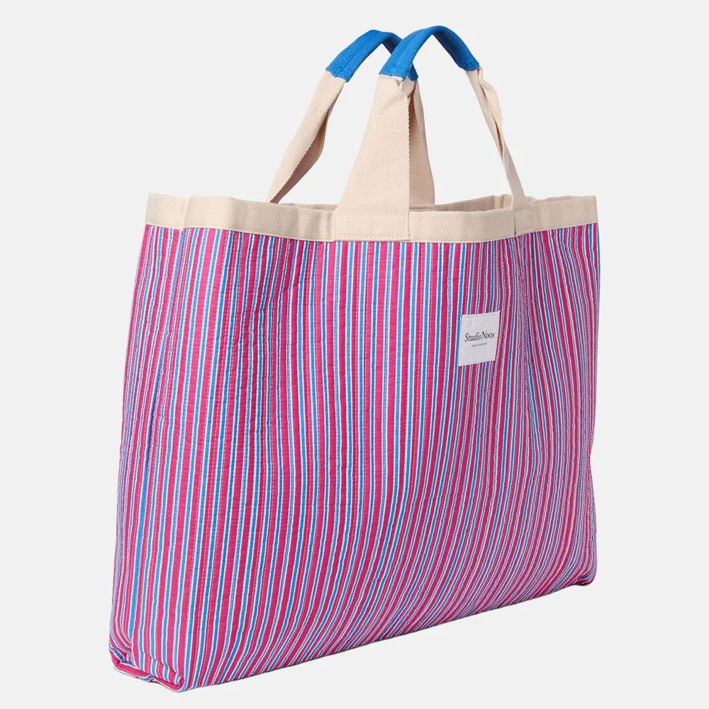 Studio Noos Popelin Striped strandtas raspberry bij Duifhuizen