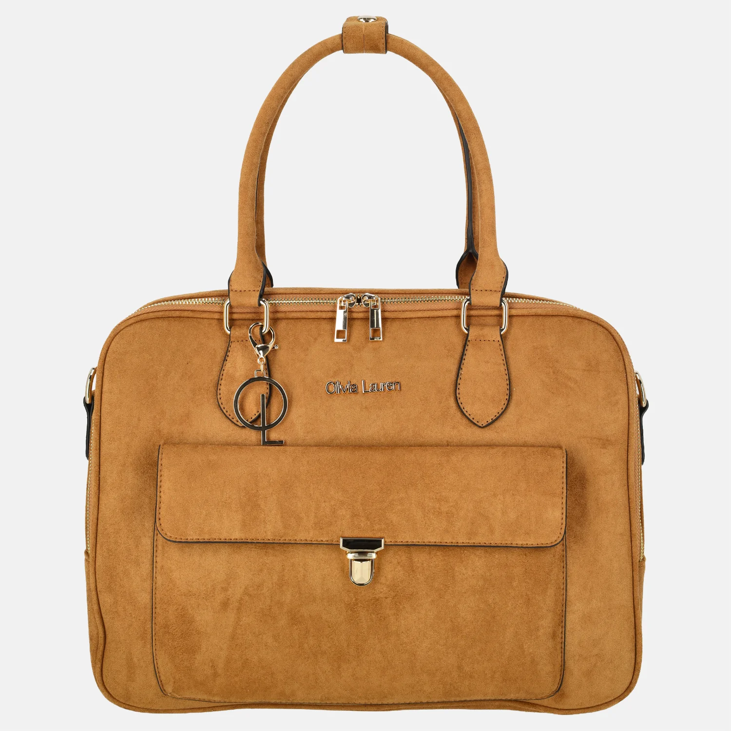 Olivia Lauren businesstas suedine 16 inch cognac bij Duifhuizen