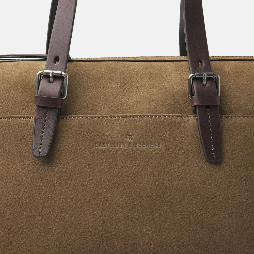 Castelijn en Beerens Nubuck schoudertas 15 inch taupe bij Duifhuizen