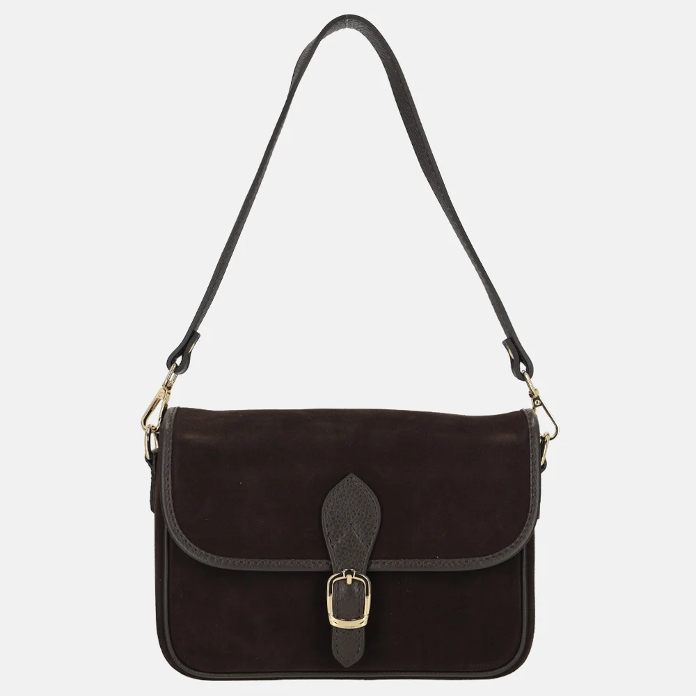 Charm London flap crossbody tas suede donkerbruin bij Duifhuizen