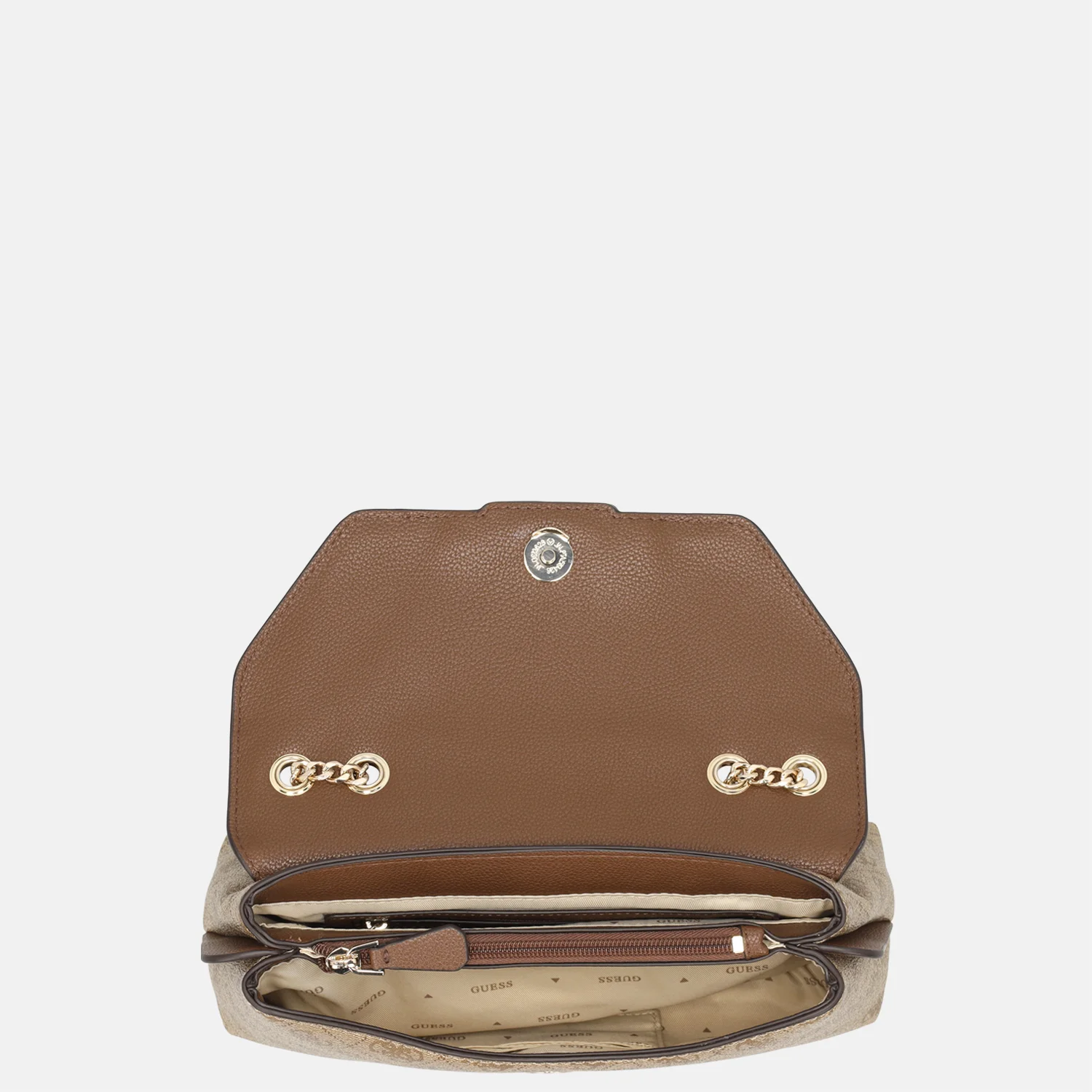 Guess Lindsey convertible flap crossbody tas latte logo bij Duifhuizen