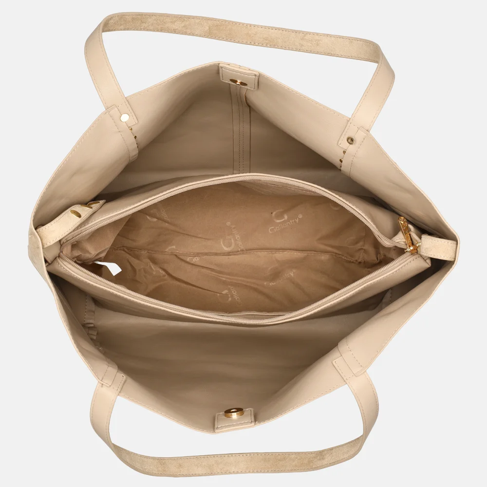 Firenze shopper suedine studs L taupe bij Duifhuizen